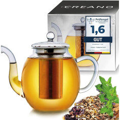 Creano 3-piece glass teapot with integrated glass sieve and lid, clear, ideal for preparation of loose-leaf teas, drip-free, all-in-one