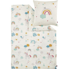 s.Oliver Unicorn gultas veļa 100 x 135 cm - Bērnu gultas veļa Rainbow Unicorns 100% kokvilna augstas kvalitātes Mako satīna 2-daļīgs komplekts, kas sastāv no gultas veļas 100 x 135 cm un spilvena 40 x 60 cm, rāvējslēdzējs