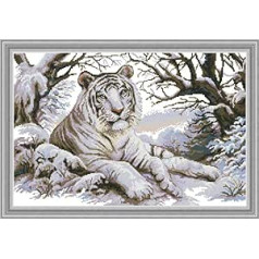 WOWDECOR White Tiger Animals krustdūrienu komplekts pieaugušajiem, bērniem, 11 skaits, reljefs DMC, roku darbs, vienkāršs iesācējs