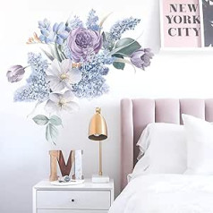 Wall Tattoo Peony Flowers Watercolour Wall Sticker Flowers Purple for Bedroom Living Room Decoration