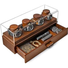 Watch Display Case Watch Stand - Christmas Gifts for Men, Dad, Husband - Wooden Men's Watch Box Organiser - Display and Drawer for Accessories - Gifts for Him