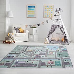 Feeti Floor® modernais ielu rotaļu paklājiņš, Ökotex 100, bez smaržas, neslīdošs, augstas kvalitātes bērnu istabas paklājs, automašīnas paklājs (pasteļzaļš, 1,0 x 1,5 m)