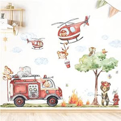 Little Deco DL960-4 XXL Wall Sticker Fire Brigade Set Children's Room Animals Clouds Tree Wall Sticker Baby Room Self-Adhesive Decoration