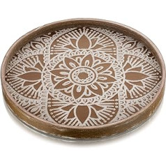 Hanobe Wooden Tray Decorative Tray Round: Vintage Decorative Tray Brown 30 cm Rustic Serving Tray Wood Small Round Candle Tray Shabby Chic Small Candle Tray Round for Tea Light Kitchen Table