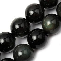 12 mm dabīgas melnas obsidiāna krelles, apaļas dārgakmeņu krelles rotaslietu izgatavošanai, 15 collas, 31–32 gab.