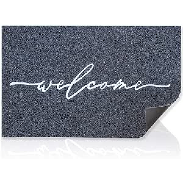 AAZZKANG Welcome Doormat āra iekštelpu durvju paklājiņš ar izturīgu neslīdošu gumijas aizmuguri Ultra Absorb dubļus Viegli tīrāms priekšējo durvju ieejas paklājiņš pelēks