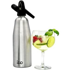 ICO Siphon für Soda, Sprudelwasser-Hersteller, Soda-Maker, Kohlensäurehaltiges Wasser Maschine für Frisches Sodawasser, Cocktails, Hartes Selters, 1L