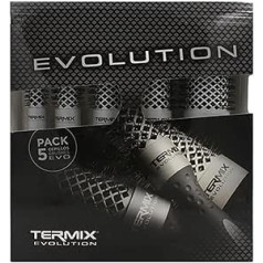 Termix Evolution Basic. Profesionāla, termiska apaļo matu suka ar jonizētu augstas veiktspējas šķiedru, īpaši vidēji bieziem matiem. Komplektā 5 matu sukas. pelēks melns