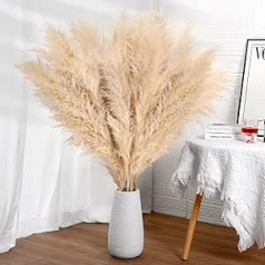 Iepakojumā 16 lielas pampas zāle, DATEFUN pampas zāle, XXL Boho Decoration, 100 cm, kaltēti ziedi, pampas zāles rotājumi, dabīgs un pūkains, grīdas vāzēm, galdam, kāzām, viesistabai, guļamistabai