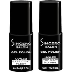 Sincero Salon - Gel Nails Base Flexy un Top Coat Gel UV No Wipe - Bāzes laka un virskārta - UV Gēla nagu laka - Gēla nagi manikīram - Aizsardzība pret skrāpējumiem - Nagu cietinātājs - Gēla laka -