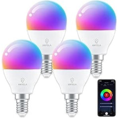 ANTELA Alexa Light Bulb G45 E14 4,5 W LED spuldzes Smart WiFi spuldze RGB Vēsi balta Silti balta gaisma, Lietotņu vadība, Balss vadība, Savietojams ar Alexa, Google Home, 4 gabali