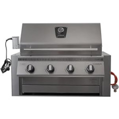 PremioGas XL III All in One Built-In Gas Barbecue - Stainless Steel Built-in Grill with Edging, Lid and Rotisserie for Outdoor Kitchen Barbecue Kitchen - Grease Tray with Front Extension - 4 x 5 kW