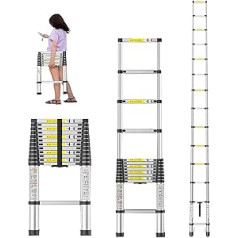 Teleskopiskās kāpnes, alumīnija teleskopiskās kāpnes ar neslīdošām kājām, pārnēsājamas pagarināmas kāpnes mājsaimniecības un āra darbiem, elastīgas izplešanās, palielināts augstums 330 mārciņas, ietilpība (izmērs: 260 cm/102.4i