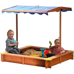 dobar® Sandkasten aus Massivholz | Schwenkbares & höhenverstellbares Dach | Sandkiste mit Plane | Sandbox inkl. Bodenplane | Kinder-Sandkasten Outdoor | 112 x 112 x 112 cm | Blau