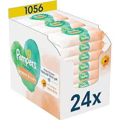 Pampers Harmonie Aqua mitrās salvetes 24 iepakojumi pa 44 mitrajām salvetēm katrā = 1056 mitrās salvetes, palīdz atjaunot ādas dabisko pH, ar 99% ūdens