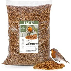 wildtier liebe Edel Dried Mealworms, 5L, Dried Mealworms for Birds and Hedgehogs, Dried Mealworms, Bird Food, Insect Food for Garden Birds