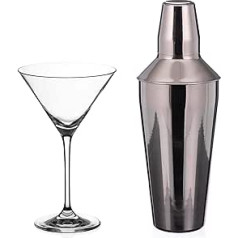 DIAMANTE Martini-Shaker un Glas-Set – Martini-Set ar einem Metall-Shaker un 1 Auris-Kristall-Martini-Glas
