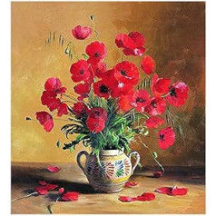 GMMH dimanta gleznu komplekts Bild 40 x 50 Diamant Vollbedeckung Malerei Stickerei Handarbeit Basteln Mosaik Steine Blumen Korb Mohn Mohnblumen Sonnenblumen Haus am Bach Fliefer (Mohn)