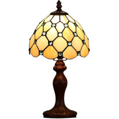 FUMAT Tiffany galda lampa, retro dekoratīvā lampa, galda lampa, naktslampa, krāsains stikla abažūrs, ar E27 LED spuldzi, guļamistabai, viesistabai (1 gabals balta pērle)