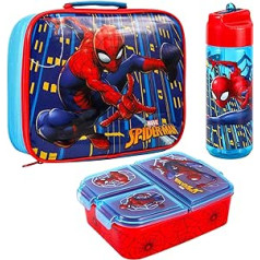 Zawadi Global Spiderman bērnu pusdienu kastes komplekts — izolēta pusdienu soma, daudznodalījumu pusdienu kaste un 540 ml ūdens pudele — skolas ceļojumu pusdienu pārtikas komplekts, bez BPA