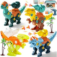 Akokie dinozauru rotaļlieta zēniem, meitenēm, bērniem, demontāžas dinozauru komplekts ar glabāšanas kasti Elektriskā urbjmašīna dzimšanas diena 3 4 5 gadiem