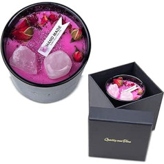 Valentine's Day - Gemstone Candle in Glass with Real Rose Petals Including Gift Packaging, Scented Soy Wax, Ideal as Living Room Decoration or Heart Man