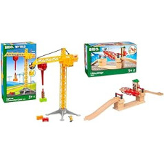 BRIO World 33835 Liels Celtniecības celtnis ar vieglu piederumu BRIO Wooden Railway & World 33757 Paceļams tilts Dzelzceļa piederumi Koka vilciena mazuļu rotaļlieta Ieteicama bērniem no 3