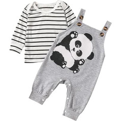 IQYU Pyjamas Women's Newborn Baby Girls Boys Long Sleeve Striped T-Shirt Tops Jumpsuit Trousers Panda Romper 2 Pieces Outfits Clothing Set Festive Clothing Boys 92