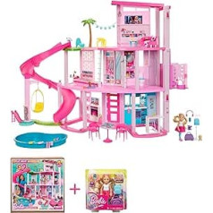 Barbie Dream Villa (GRG93) + Travel Chelsea lelle (FWV20) ar baseinu, slidkalniņu un blondu suni, individuāli regulējamas gaismas un skaņas, 75+ gabali, bērniem no 3 gadu vecuma