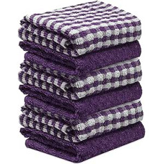 Kitchen Towel, Cotton Terry Tea Towels, Monocheck Super Absorbent, 35 x 65 cm, Purple/White, Pack of 6 (Purple, 6)