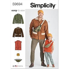 Simplicity SS9694A zēnu un vīriešu jaka, veste, cepure un plecu soma A (S –L/S–XL)