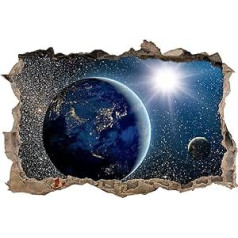 Pixxprint 3D_WD_S2464_92x62 Planeten im Weltall Wanddurchbruch 3D Wandtattoo, Vinyl, bunt, 92 x 62 x 0,02 cm