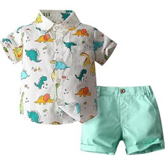 Beach Outfits Set for Toddler Boys Outfits Short Sleeve Dinosaur Print Top And Solid Color Shorts Flower Boy Gentleman Suit