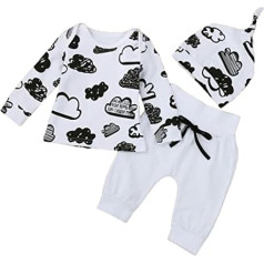 GALPADA Unisex Baby Clothes Cloud Long Sleeve Tops with Fabric Hat Trousers Top Bottom Outfits Cute Baby Pyjama Set for Newborns 70 cm