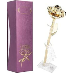 24K Ewige Rose Geschenk für Frauen, Forever Künstliche Rosenblumen Vergoldet Echte Rose Valentinstag Goldene Rose mit Basis Geschenk für Freundin Muttertag Valentinstag