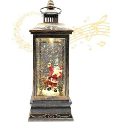 Marsyu Christmas Snow Globe Lantern, Musically Illuminated with Timer, Rotating Santa Water Lantern, Glitter Christmas Decoration, Gift