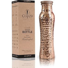 Cop29 Handmade Fairy Pure Copper Water Bottle: An Ayurvedic Copper Jar, Gift Boxed - 900ml/30oz (Shiny Hammered)