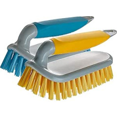 NCaan 2pk Deluxe Iron Shaped Scrubbing Brush with Stiff Bristles and Non-Slip Handle for Stubborn Stains - Floor Scrubbing Brush - Carpet Cleaning Brush - Multi-Purpose Cleaning Brush (Assorted, 2)