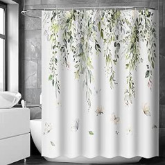 aceyoon Shower Curtain 180 x 200 cm, Green Leaves Flowers, Polyester Washable Shower Curtains with Weighted Hem, Water-Repellent, Anti-Mould, Shower Curtains with 12 Hooks (180 x 180 Flowers)