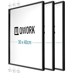 QWORK® Set of 3 Aluminium Picture Frames - Aluminium Alloy Frame with Shatterproof Plexi Glass - for Portraits, Puzzles, Posters, Certificates (30 x 40 cm)