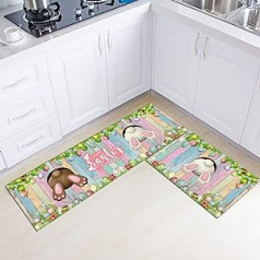 2-Piece Easter Decoration Modern Easter Bunny Kitchen Floor Mats Decorative Kitchen Rugs Funny Colourful Easter Kitchen Floor Rug Door Mat Non-Slip Floor Mats Kitchen Runner for Office (Beige, One