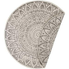 freundin Home Collection Nora Indoor & Outdoor Rug Round — apgriežams paklājs, laikapstākļiem izturīgs moderna dizaina apaļš paklājs balkona iekšpagalmam ziemas dārzam Vannas istabas paklājs Dzīvojamās istabas paklājs pelēks krēms 140 c