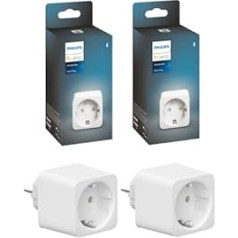 2 Pack Philips Hue Smart Plug White, Smart Socket, Compatible with Amazon Alexa (Echo, Echo Dot), 8.4 cm x 5.1 cm x 5.1 cm