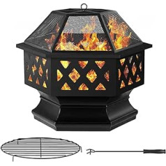 Amagabeli Fire Pit Outdoor Wood Fire Bowl Fireplace Poker Spark-Proof Screen Retardant Mesh Cover Extra Deep Large Square Outdoor Patio Rust Resistant Metal Mesh