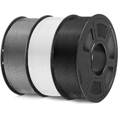 SUNLU PETG 3D printera kvēldiegs, tīri iesaiņots, 1,75 mm PETG 3D kvēldiegs, laba triecienizturība, PETG 3D printera kvēldiegs, izmēru precizitāte +/- 0,02 mm, 1 kg uz spoles, iepakojumā 3, melns + balts