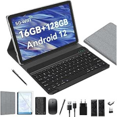 10 collu planšetdators 2 in-1 planšetdators ar tastatūru, 5G WiFi Android planšetdators, 16 (8+8) GB RAM + 128 GB ROM (1 TB TF), 7000 mAh, astoņkodolu 2,0 GHz, 1080P FHD video, 13 MP kamera, Bluetooth /Type-c/GMS (melns)