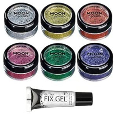 Moon Glitter Fine Glitter Shaker - 100% kosmētisks spīdums sejai, ķermenim, nagiem, matiem un lūpām - 5 g - 6 krāsu komplekts