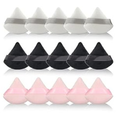 Androxeda 15 Pieces Powder Puff Face Triangle Makeup Puff for Loose Powder Soft Body Cosmetic Foundation Sponge Mineral Powder Wet Dry Makeup Tool (melns, balts rozā)