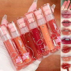 Petansy 6 Colors Bear Hydrating Lip Gloss Šķidrās lūpu krāsas komplekts Cute Bear Jelly lūpu krāsa Mitrinošs saldais lūpu glazūras komplekts Bear Beauty Makeup (A)