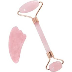 HGJDKSJ Face Massager, Natural Jade Roller and Scrapboard Set, Anti-Ageing and Beauty Tools for Face and Eyes, Lifting and Tightening the Skin and Reduce Wrinkles, Rose Gold